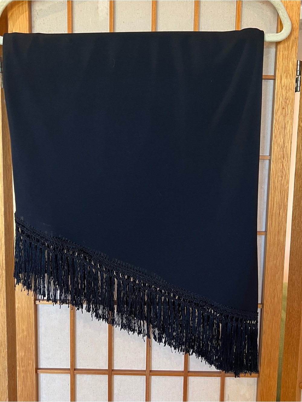 Vintage 90s Black Market WHBM Asymmetrical Hem Macrame Fringe Mini Skirt M